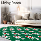 Green Red White Stylized Floral Repeat Rug