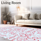 Scripted Red Floral Swirls Rug