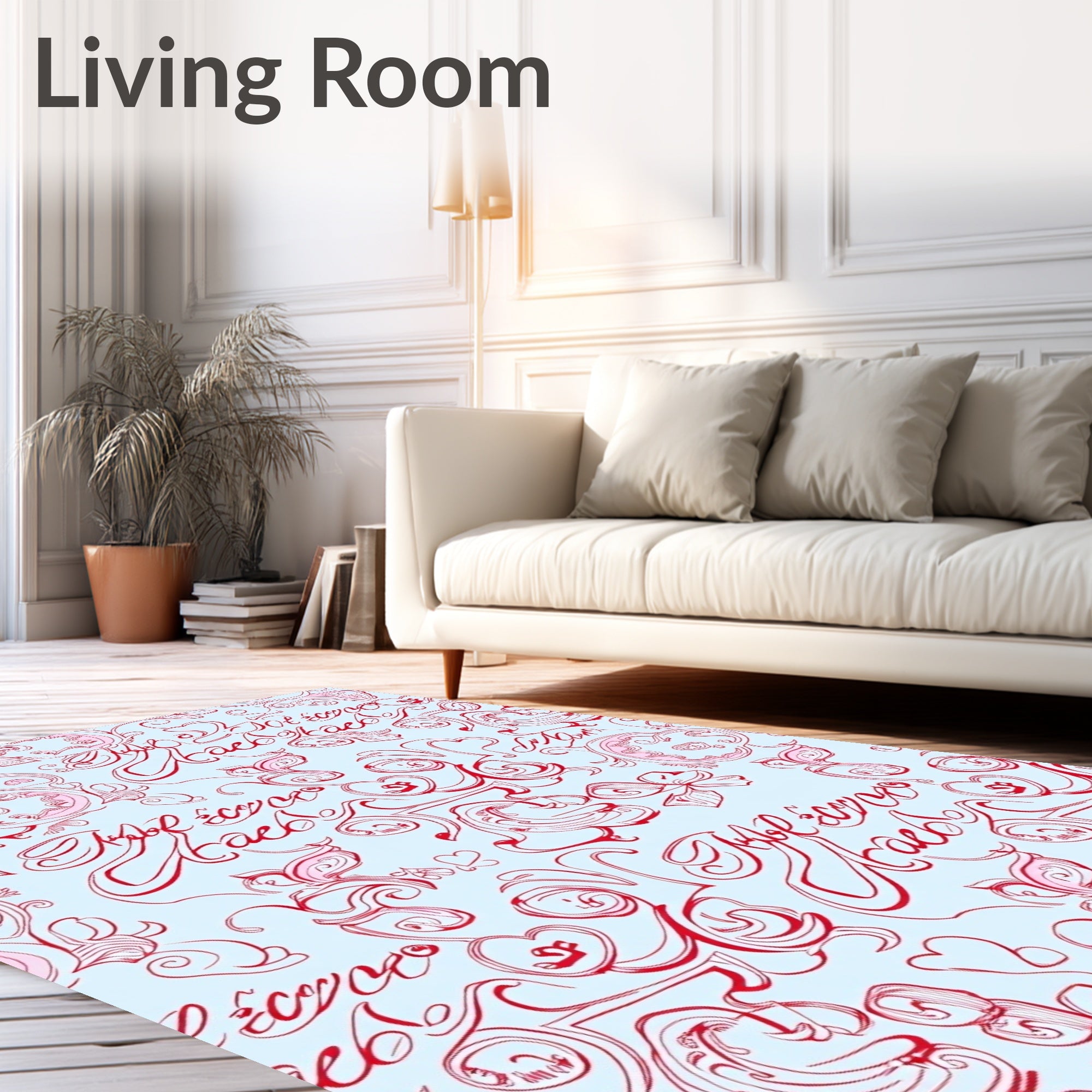 Scripted Red Floral Swirls Rug