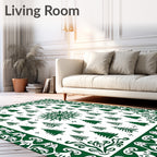 Green Forest Pine Tree Snowflake Medallion Rug