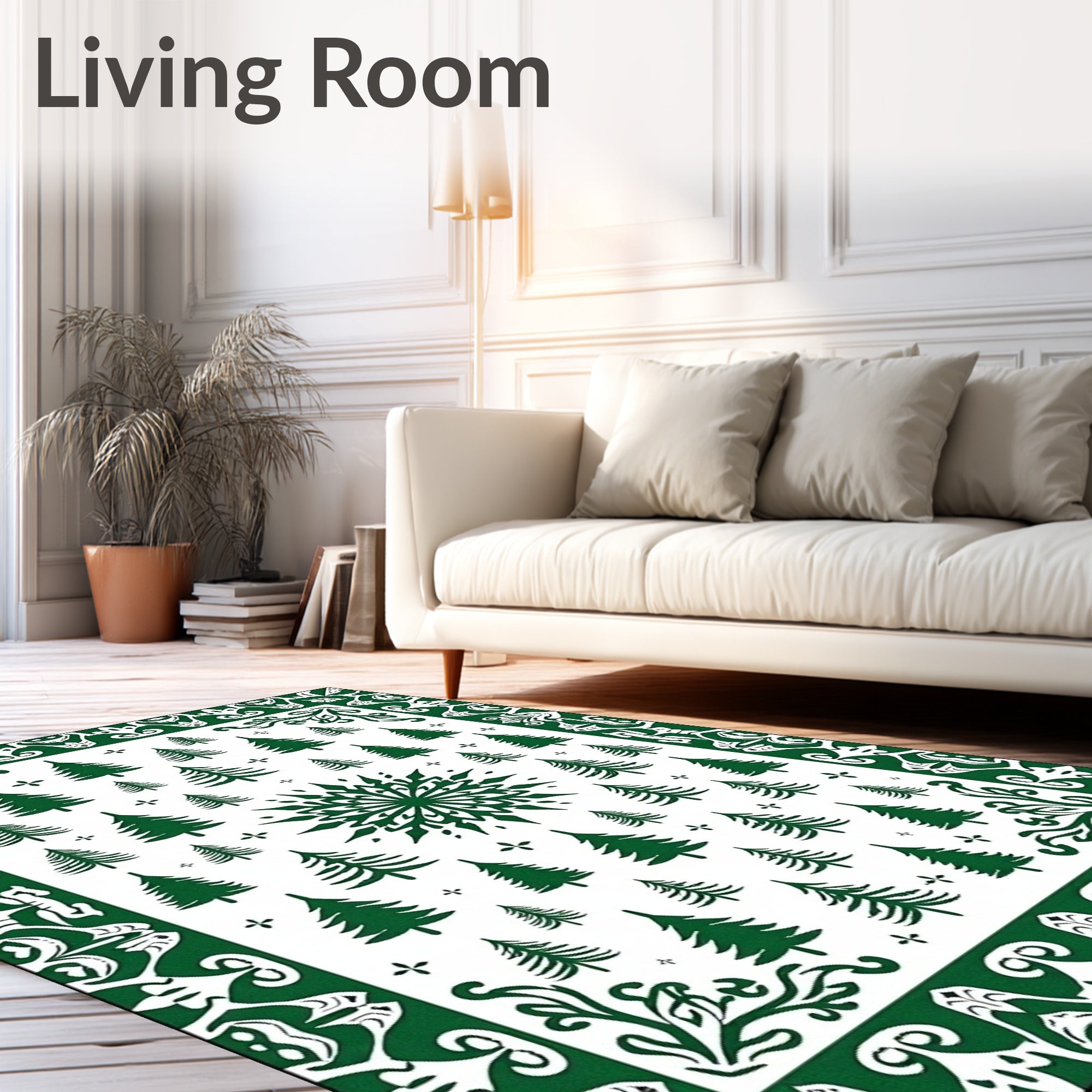 Green Forest Pine Tree Snowflake Medallion Rug