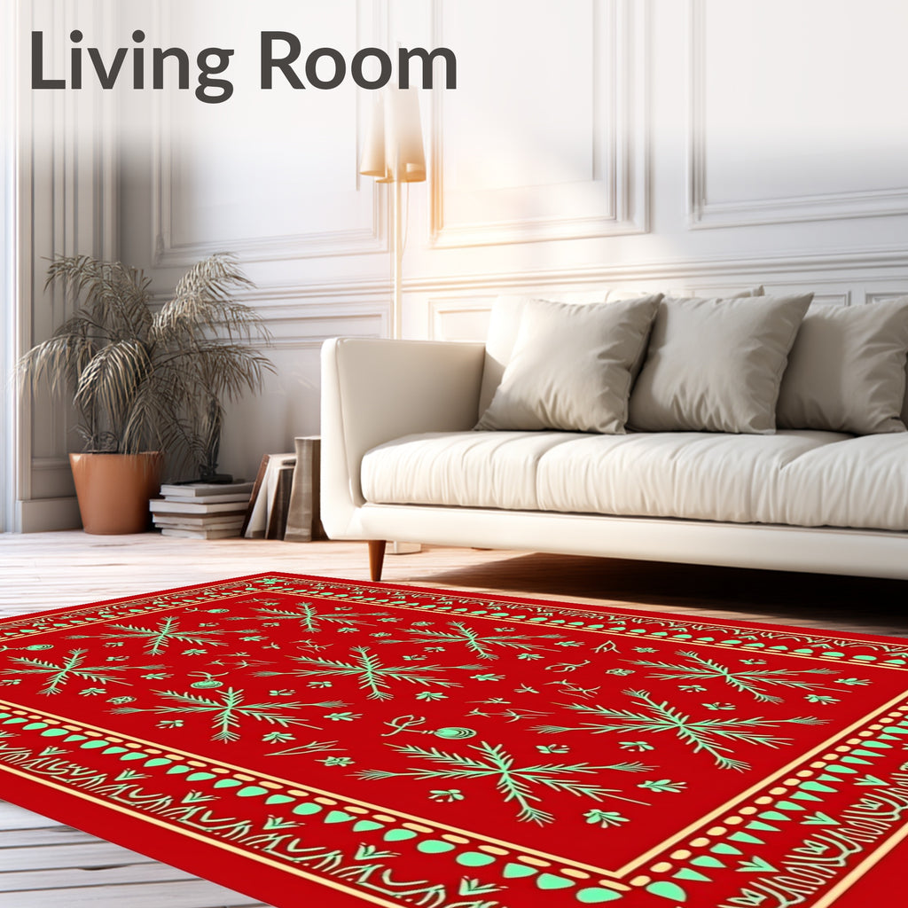 Crimson Snowflake Bordered Medallion Rug