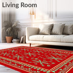 Crimson Snowflake Bordered Medallion Rug