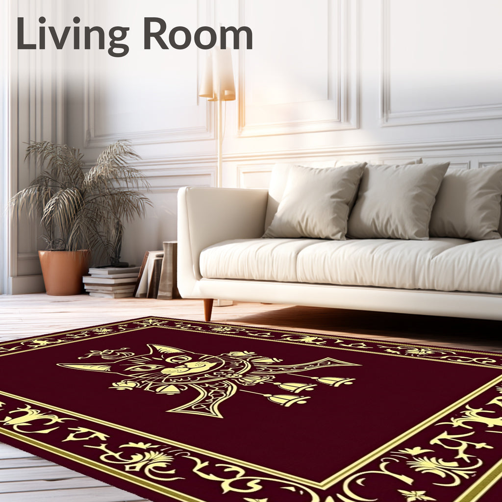 Regal Feline Crimson Ornamental Brocade Rug