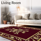 Regal Feline Crimson Ornamental Brocade Rug