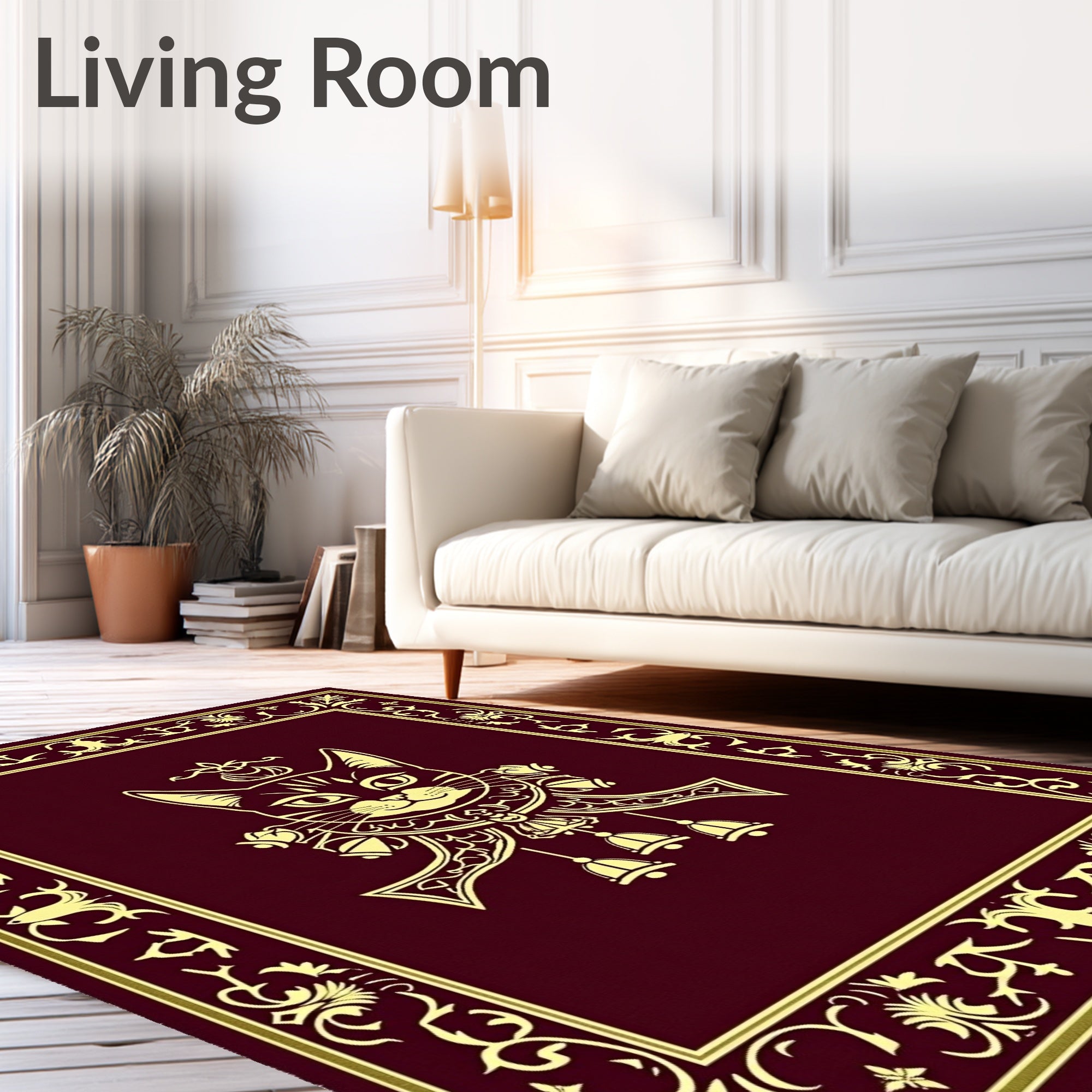 Regal Feline Crimson Ornamental Brocade Rug