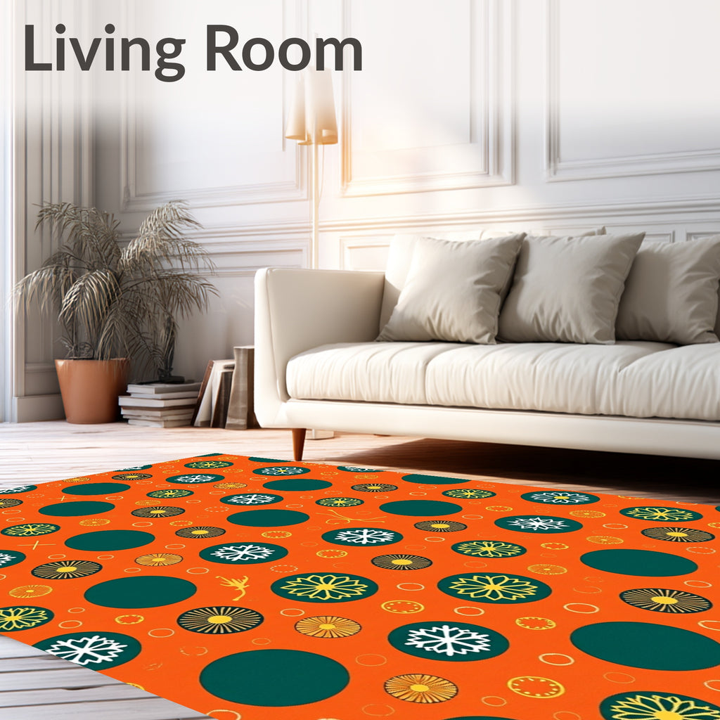 Orange Teal Yellow Floral Circles Rug