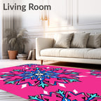 Bold Pink Blue Floral Starburst Medallion Rug