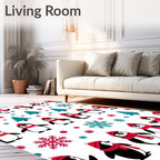 Whimsical Penguin Christmas Tree Snowflakes Rug