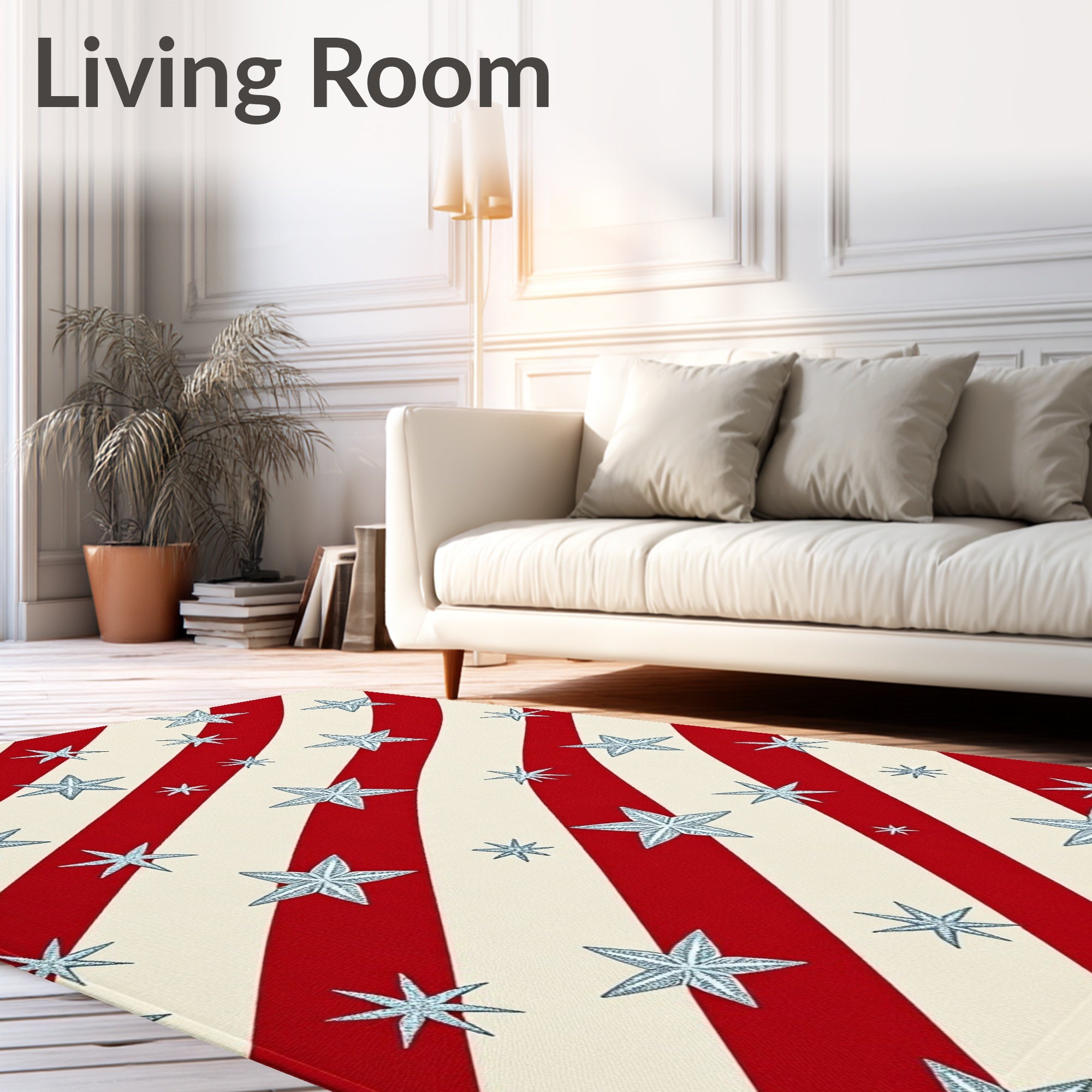 Red White Striped Starburst Arrangement Rug