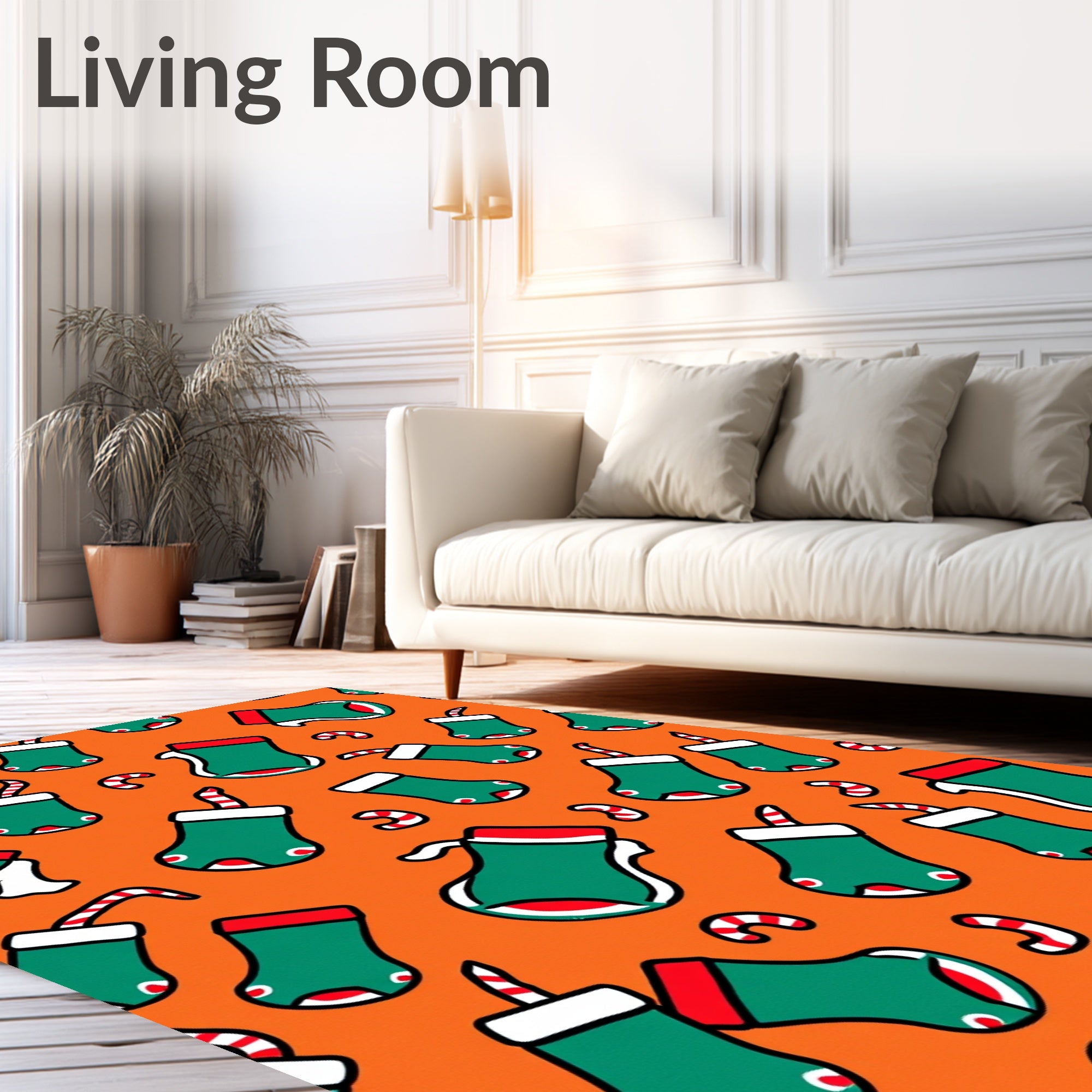 Orange Green Red Stocking Candy Cane Collection Rug