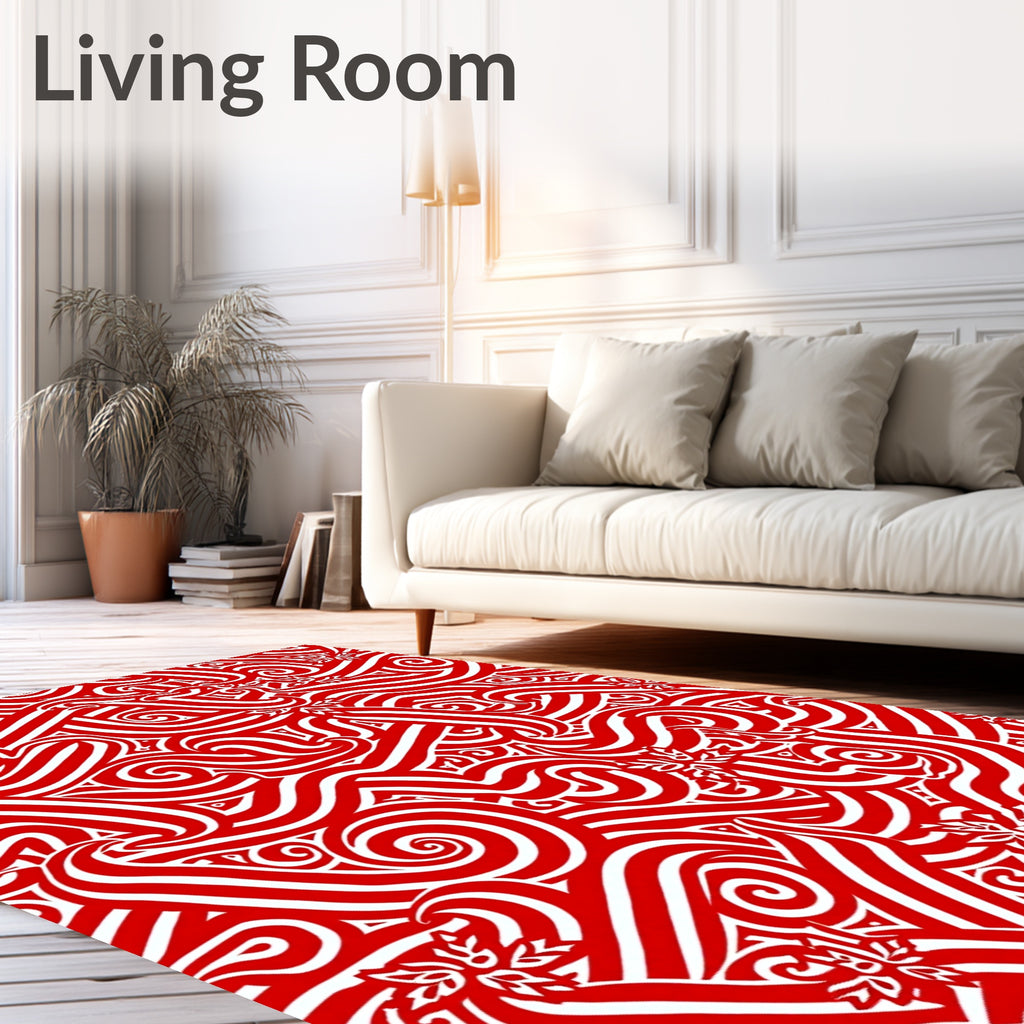 Red Swirl Foliage Abstract Rug