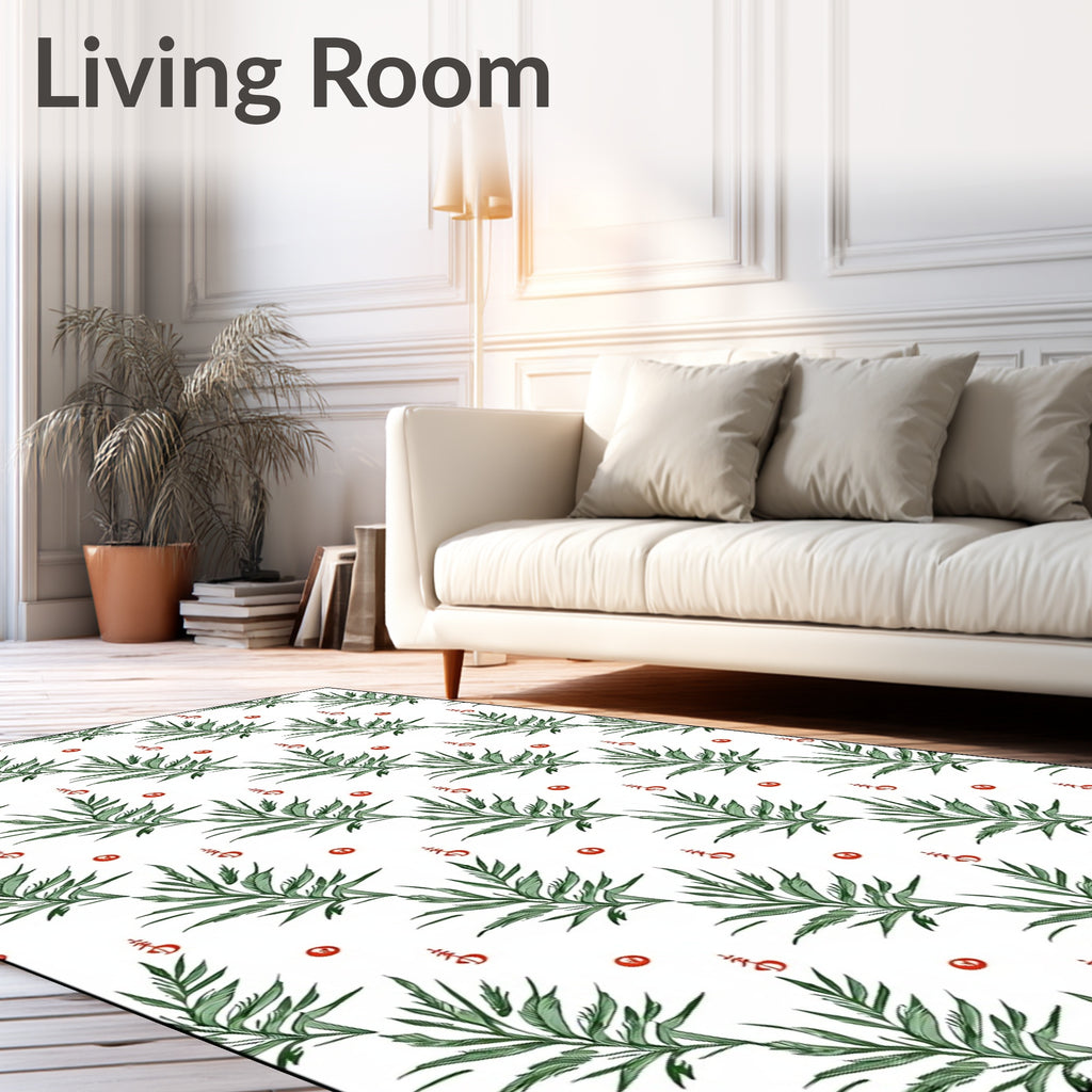 Green Leaf Branch Red Dot Arrangement Rug