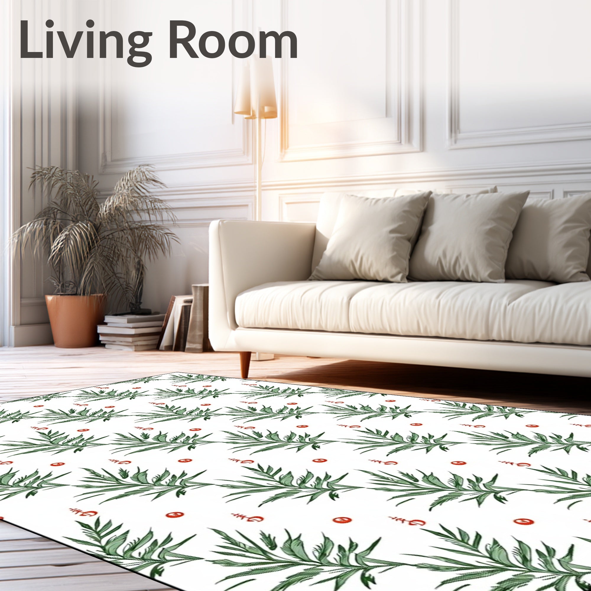 Green Leaf Branch Red Dot Arrangement Rug