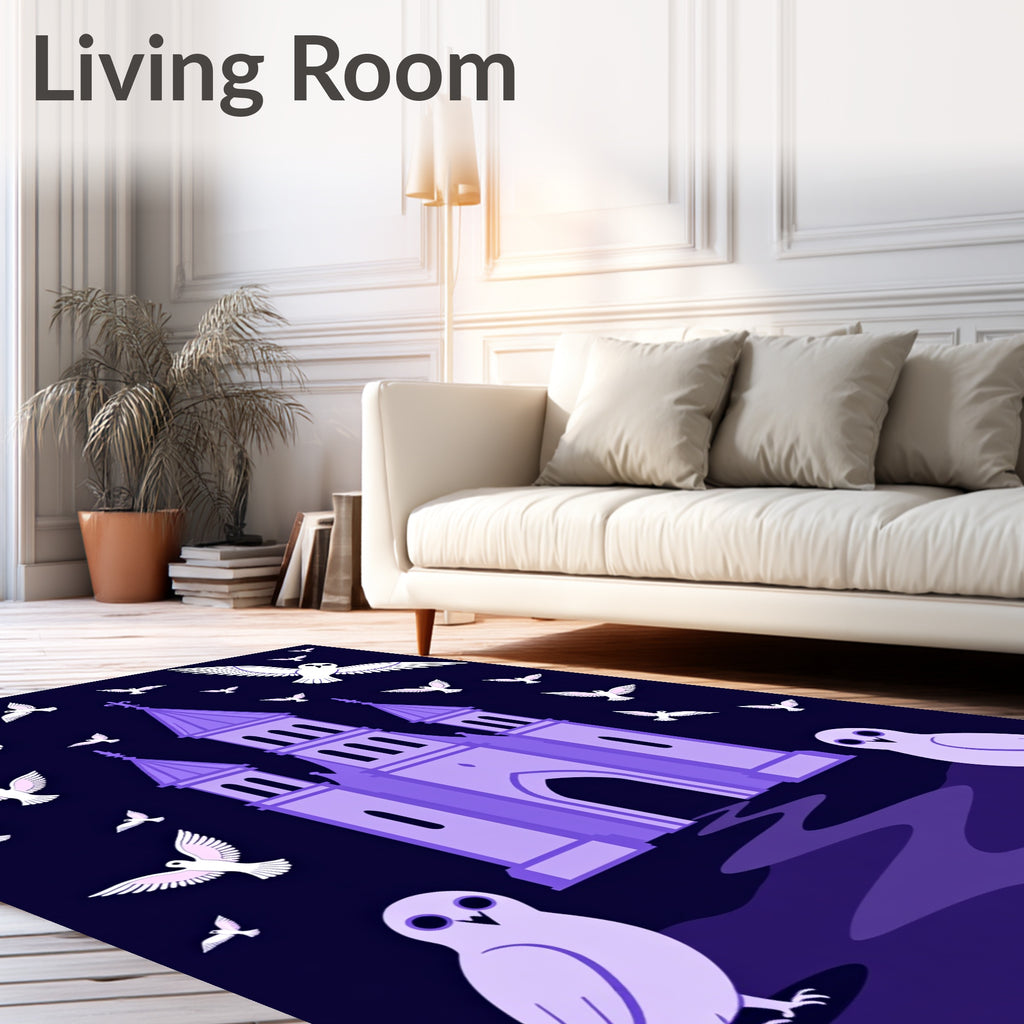 Purple Castle with Owls and Birds Rug