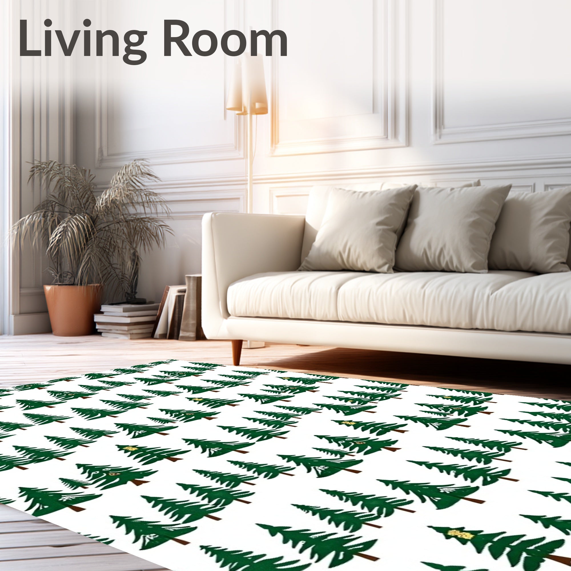 Green Forest Trees with Gold Accents Rug