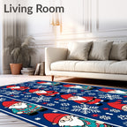 Festive Red Gnomes Snowflakes Blue Rug