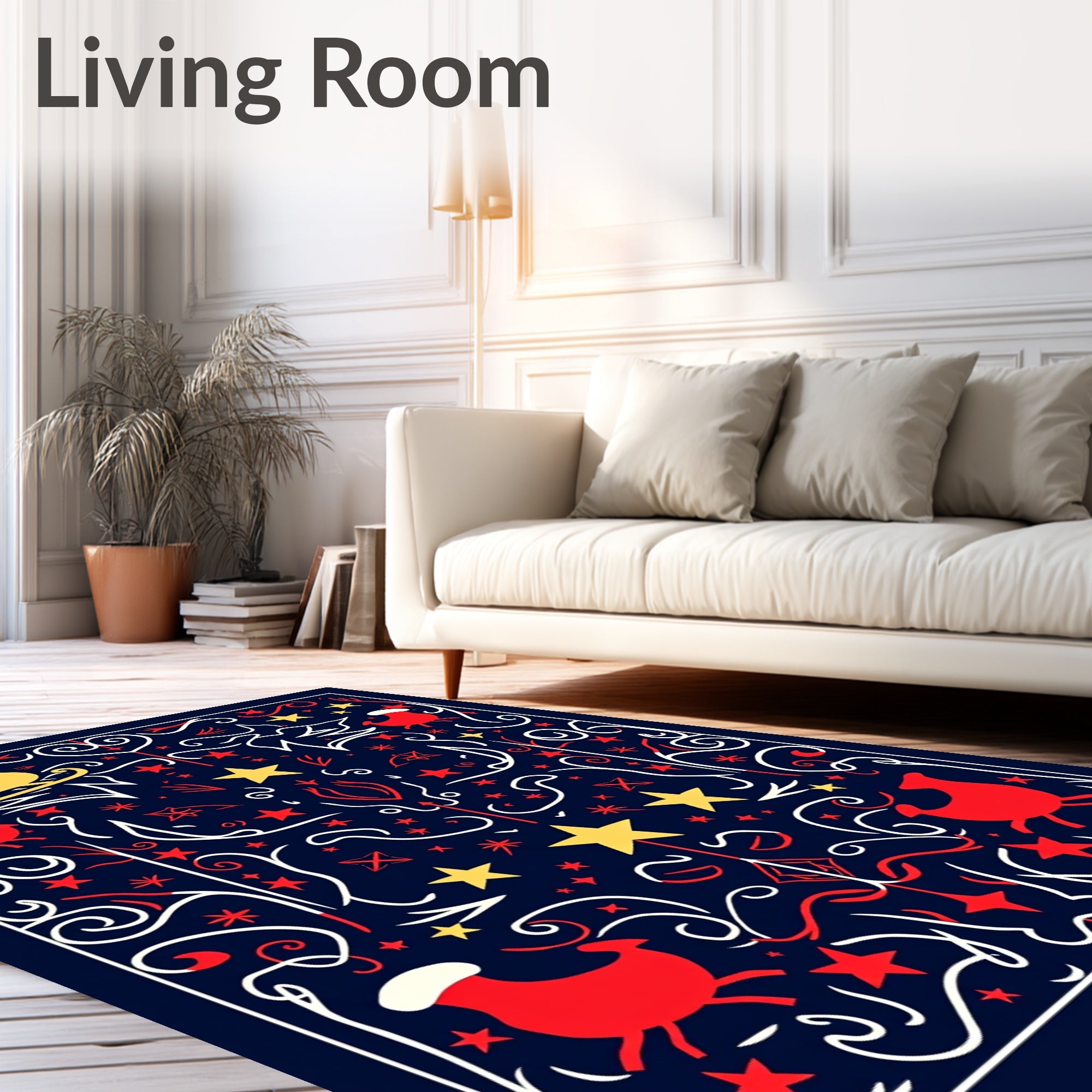 Festive Red Reindeer Sleigh Starburst Rug
