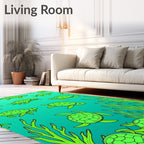 Green Sea Turtles Ocean Foliage Art Rug