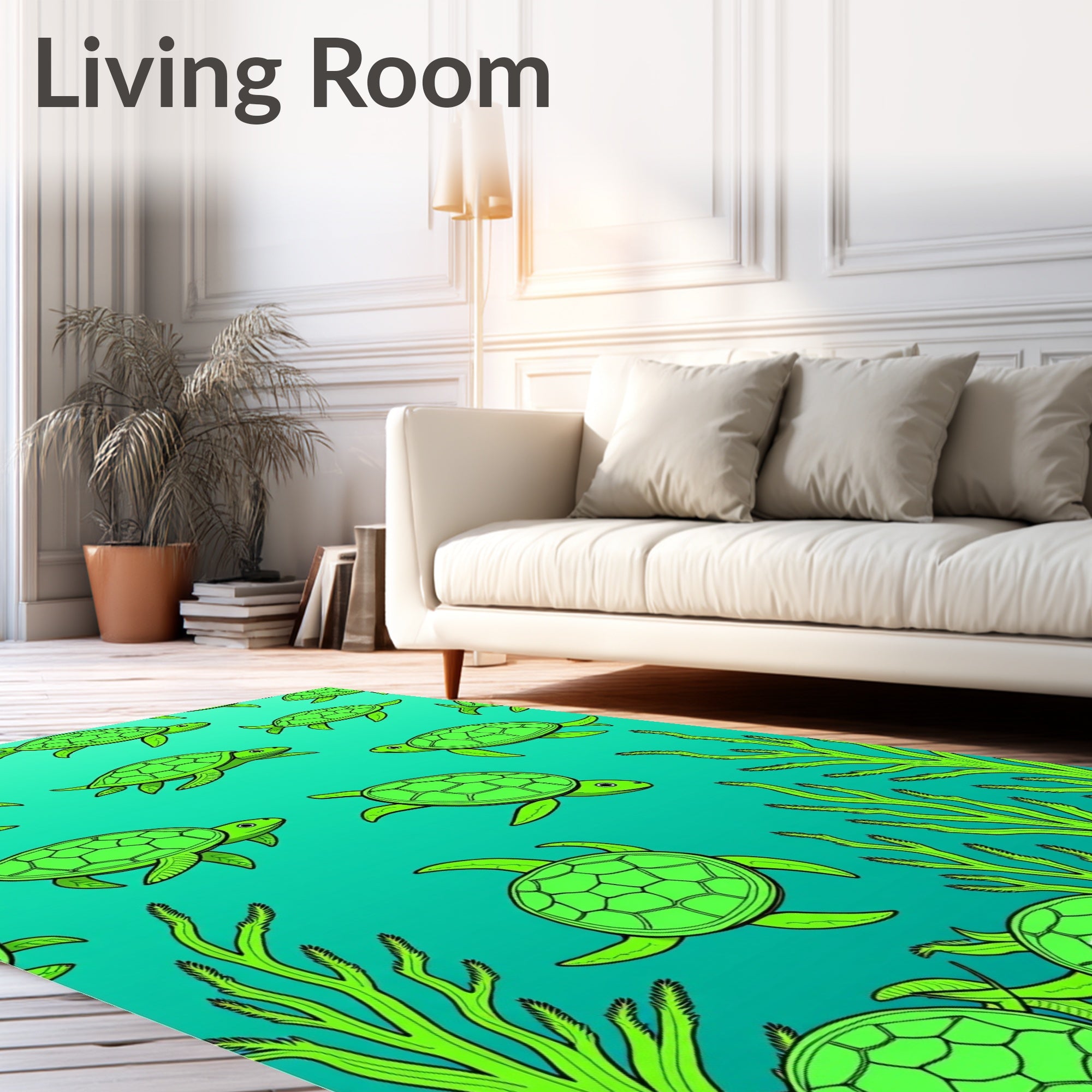 Green Sea Turtles Ocean Foliage Art Rug