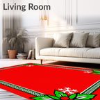 Red Festive Holly Snowflake Hat Border Rug