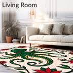 Green Octopus Red Floral Border Rug