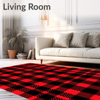 Crimson Black Plaid Squares Rug