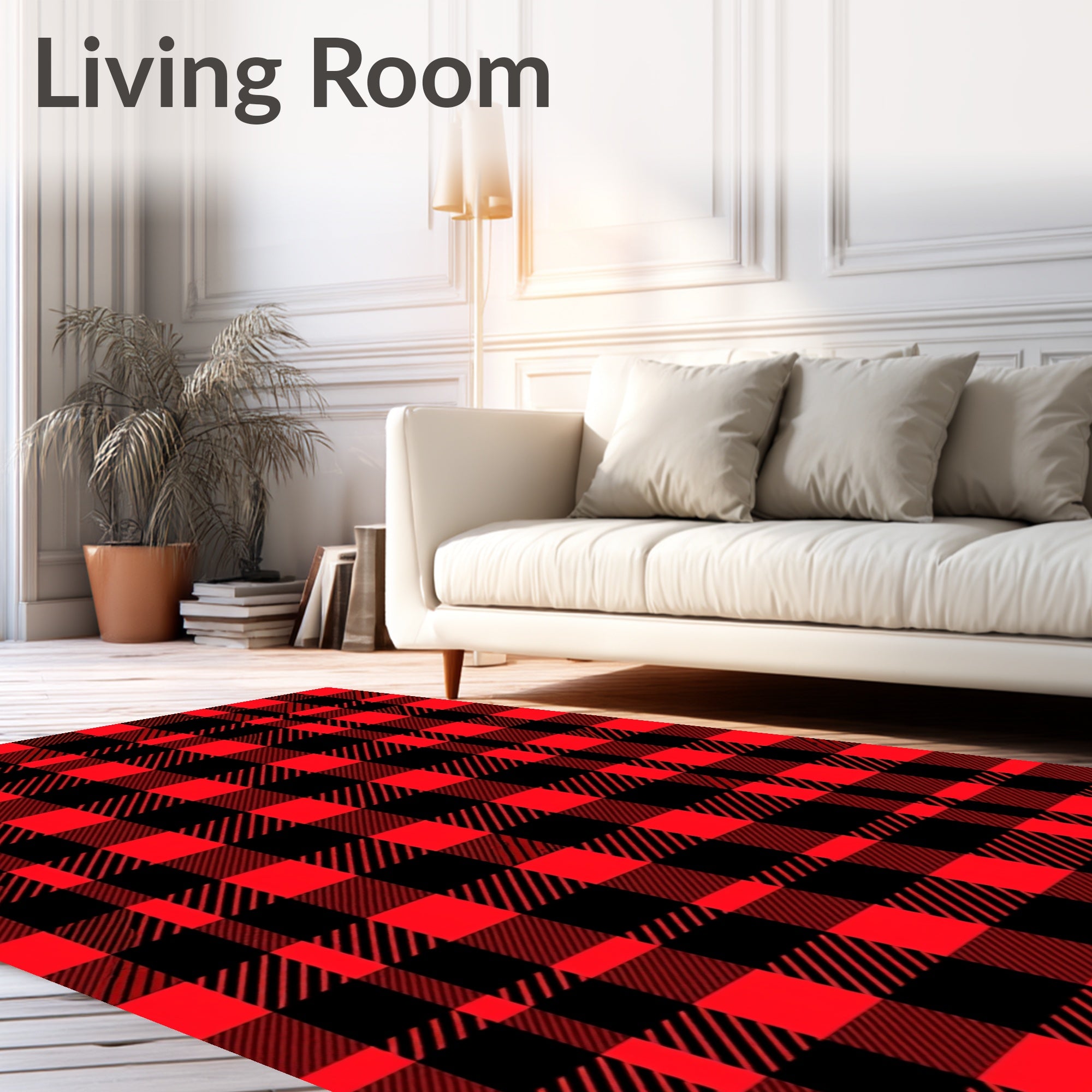 Crimson Black Plaid Squares Rug
