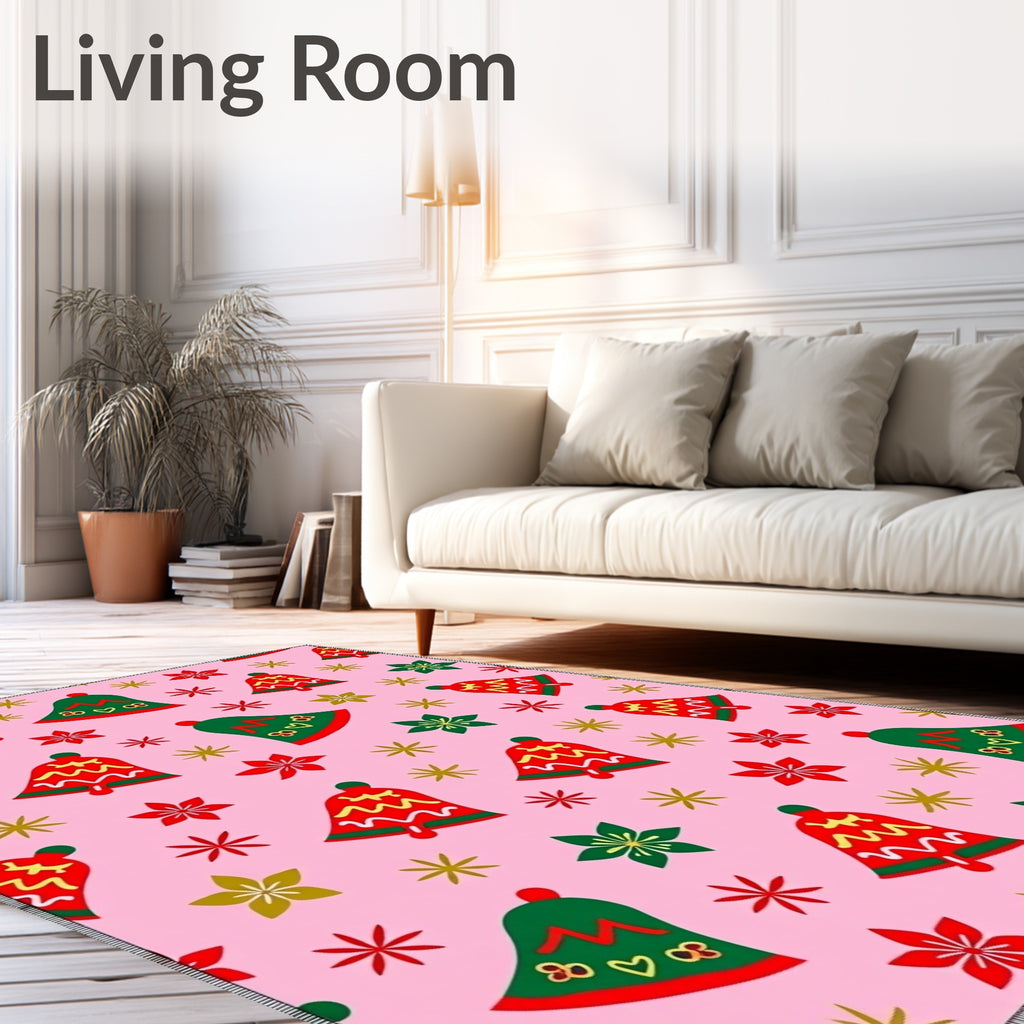 Pink Festive Bell And Star Scatter Rug