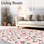 Whimsical Pink Floral Line Art Rug