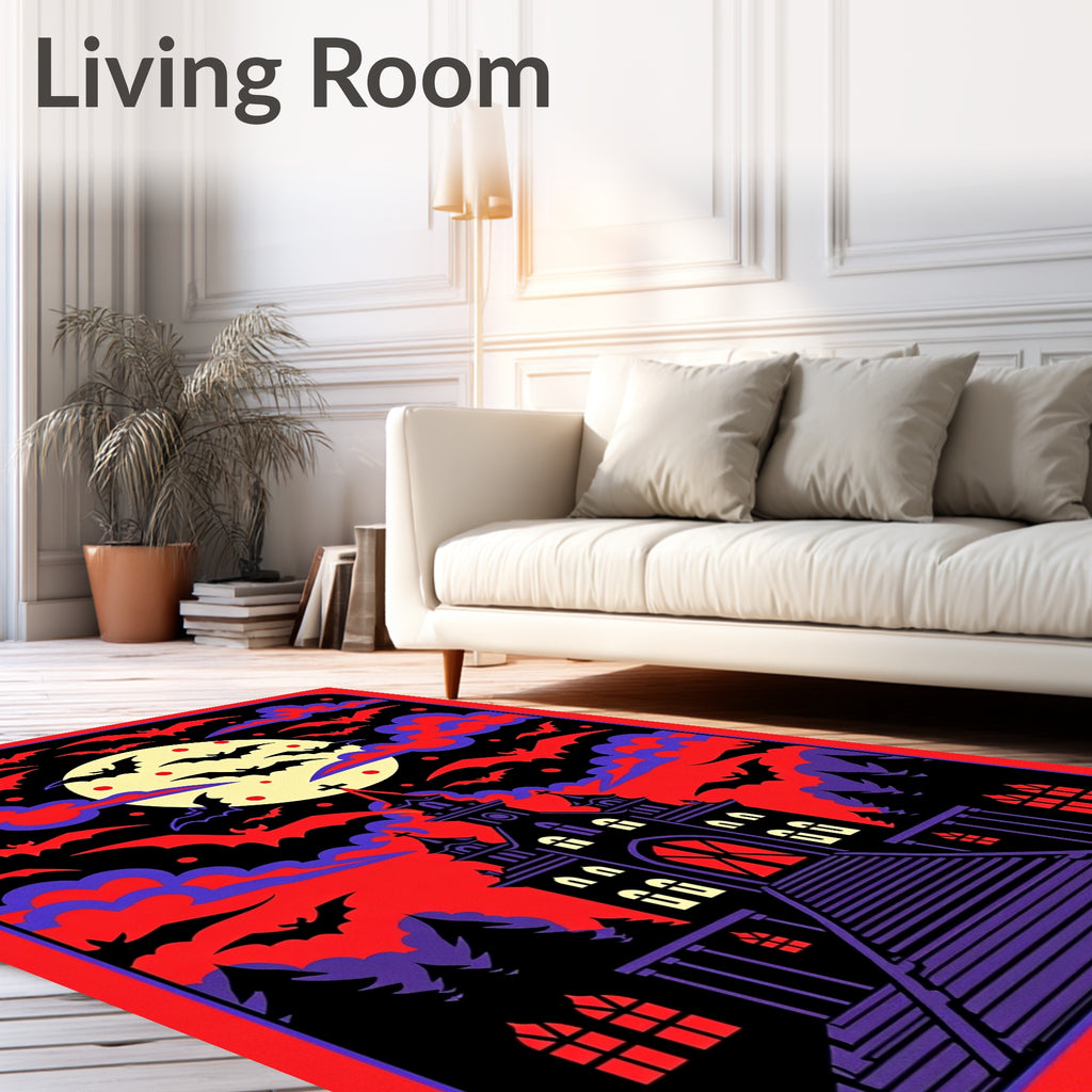 Spooky Church Bats Moon Halloween Night Rug