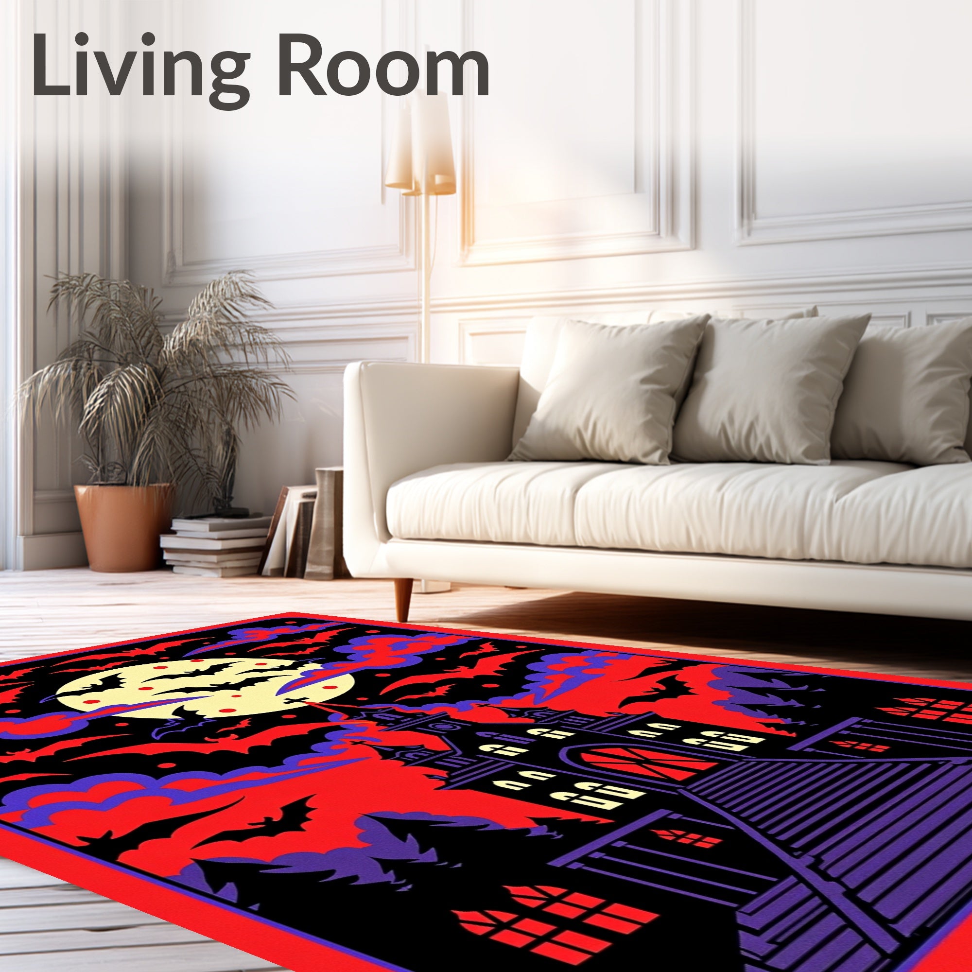 Spooky Church Bats Moon Halloween Night Rug