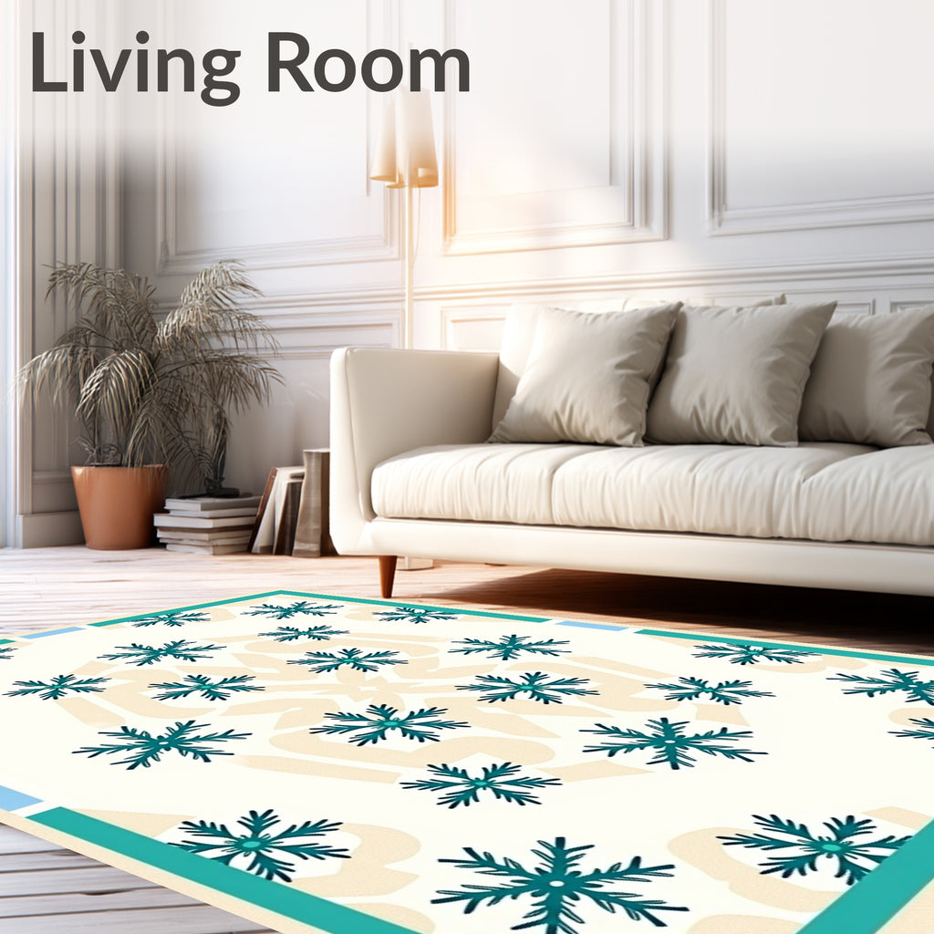 Teal Snowflake Medallion Cream Border Rug