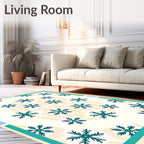 Teal Snowflake Medallion Cream Border Rug