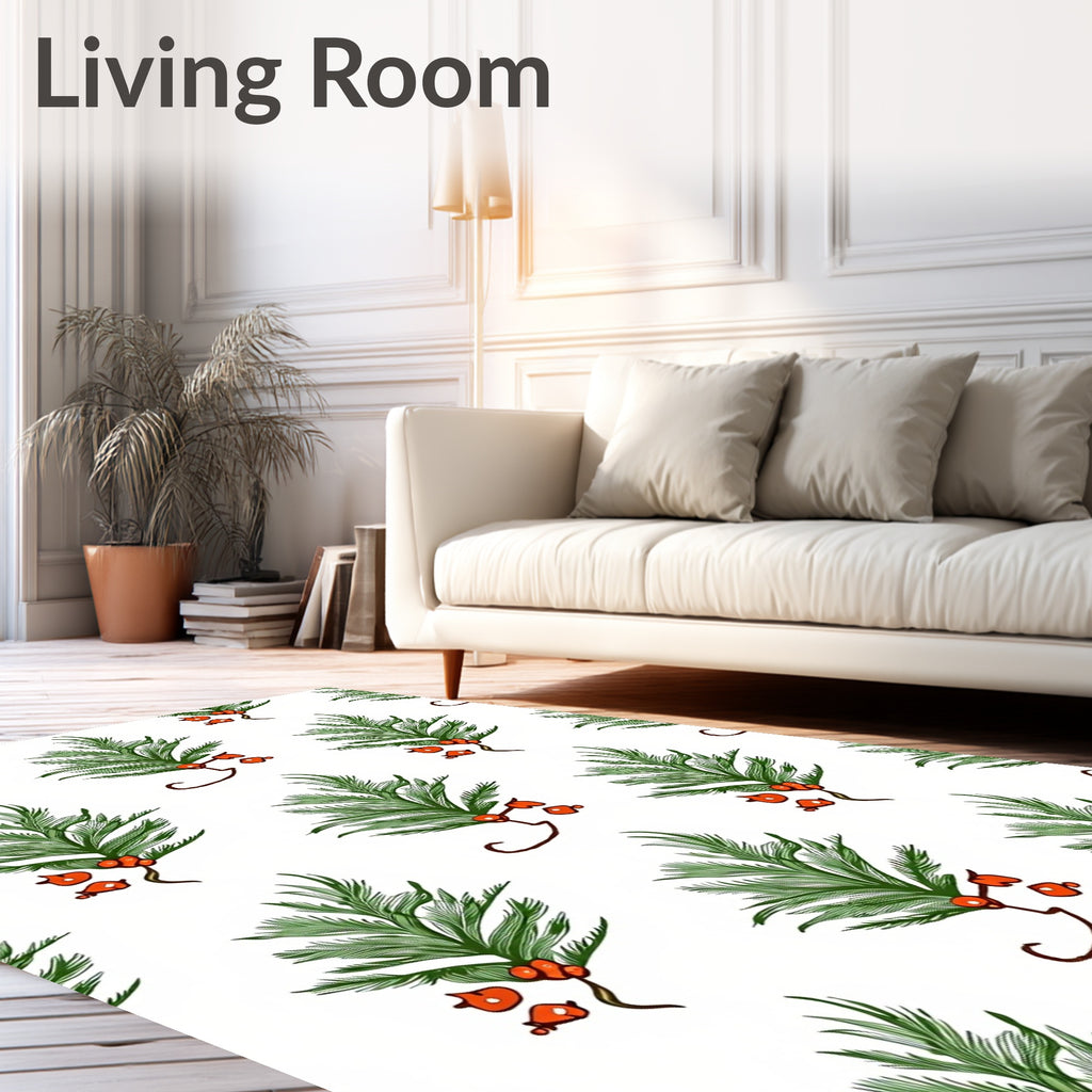 Green Pine Sprigs with Orange Berries Rug