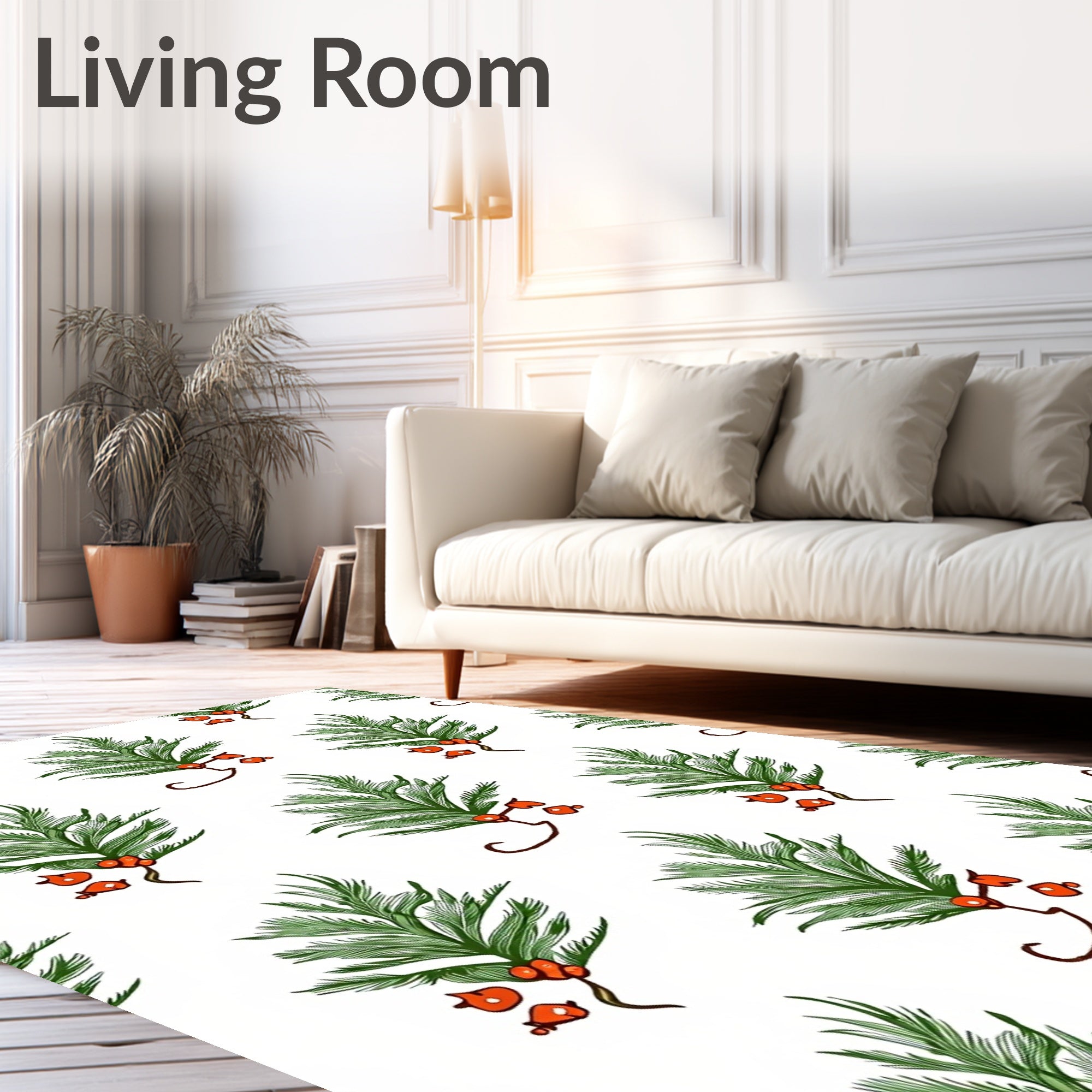 Green Pine Sprigs with Orange Berries Rug