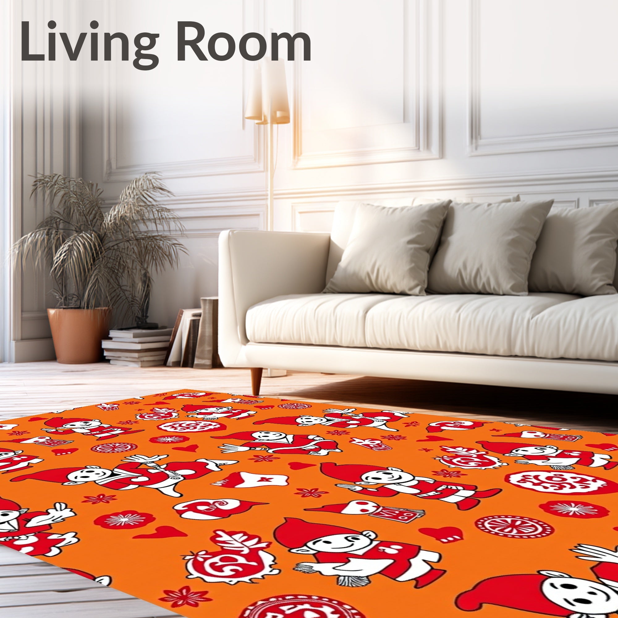 Red Gnomes Festive Orange Whimsical Scatter Rug