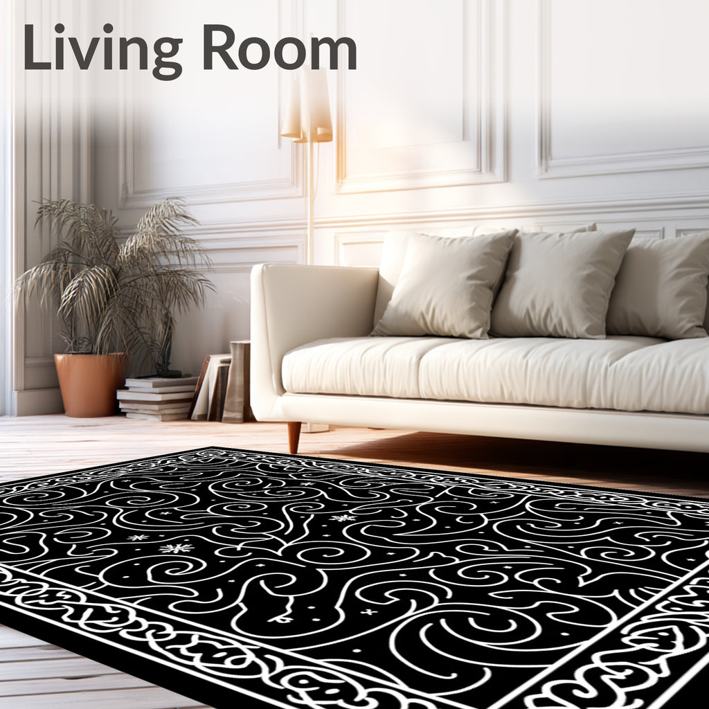 Black White Swirl Celtic Border Rug