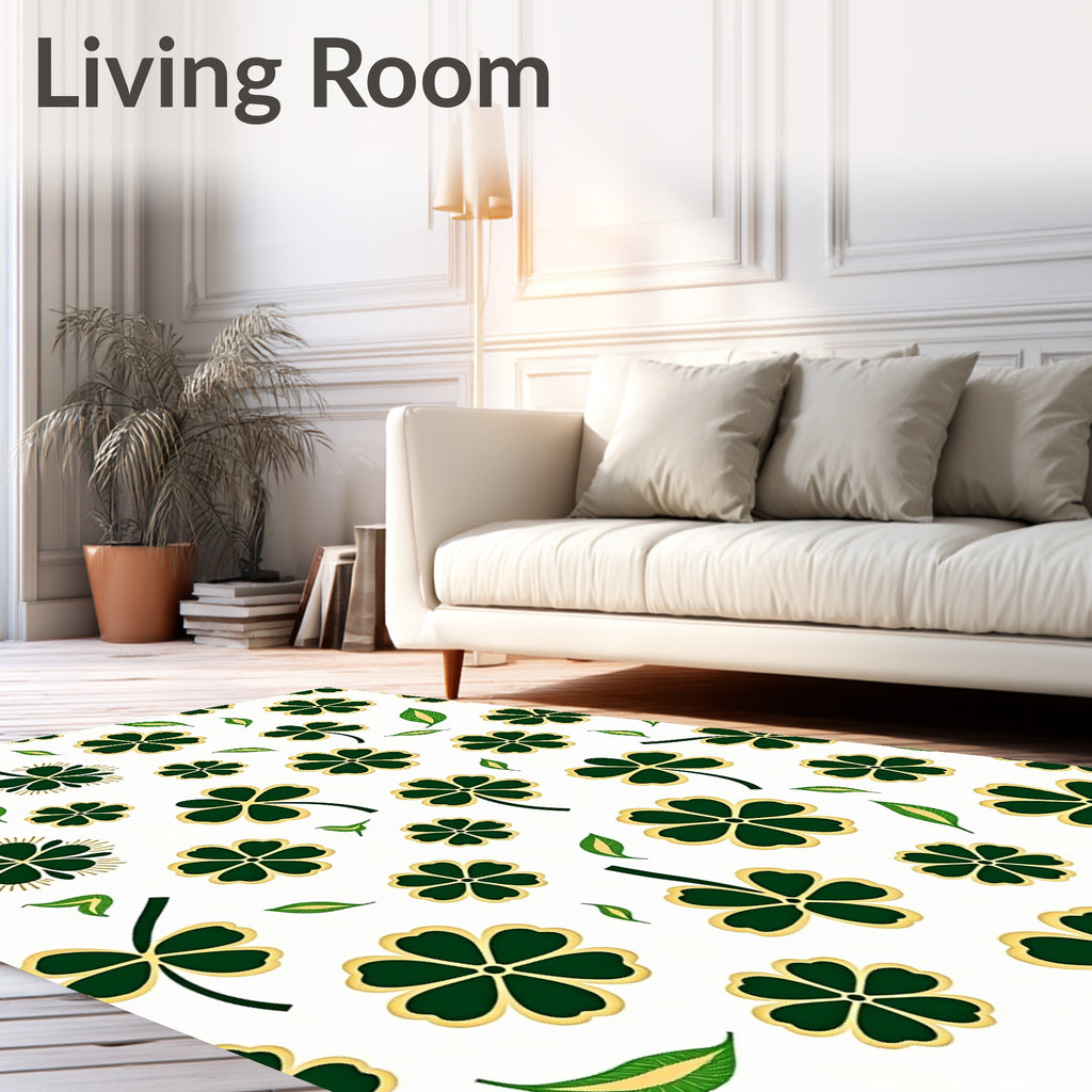 Lucky Clover Leaves Gold Accented Rug