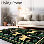 Golden Deer Snowy Forest Border Rug