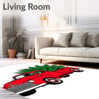 Vintage Red Truck Pine Tree Accents Rug