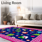 Festive Santa Snowman Christmas Trees Rug