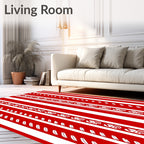 Bold Red and White Vertical Stripe Rug