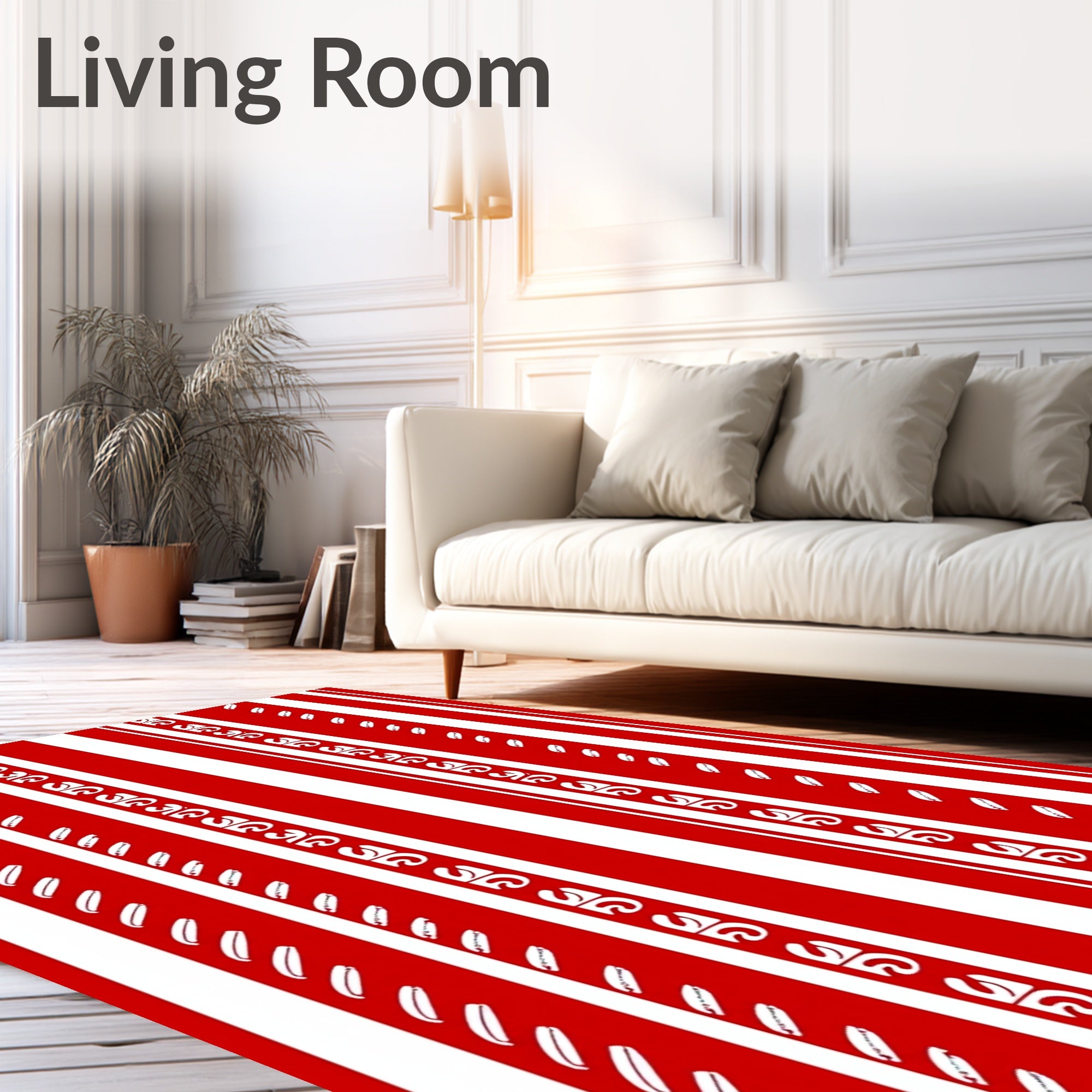 Bold Red and White Vertical Stripe Rug
