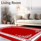 Crimson White Floral Corner Border Rug