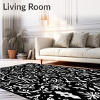 Black White Floral Art Nouveau Rug
