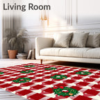 Festive Red Buffalo Plaid Wreath Rug