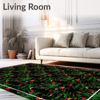 Vibrant Green Red Foliage Black Rug