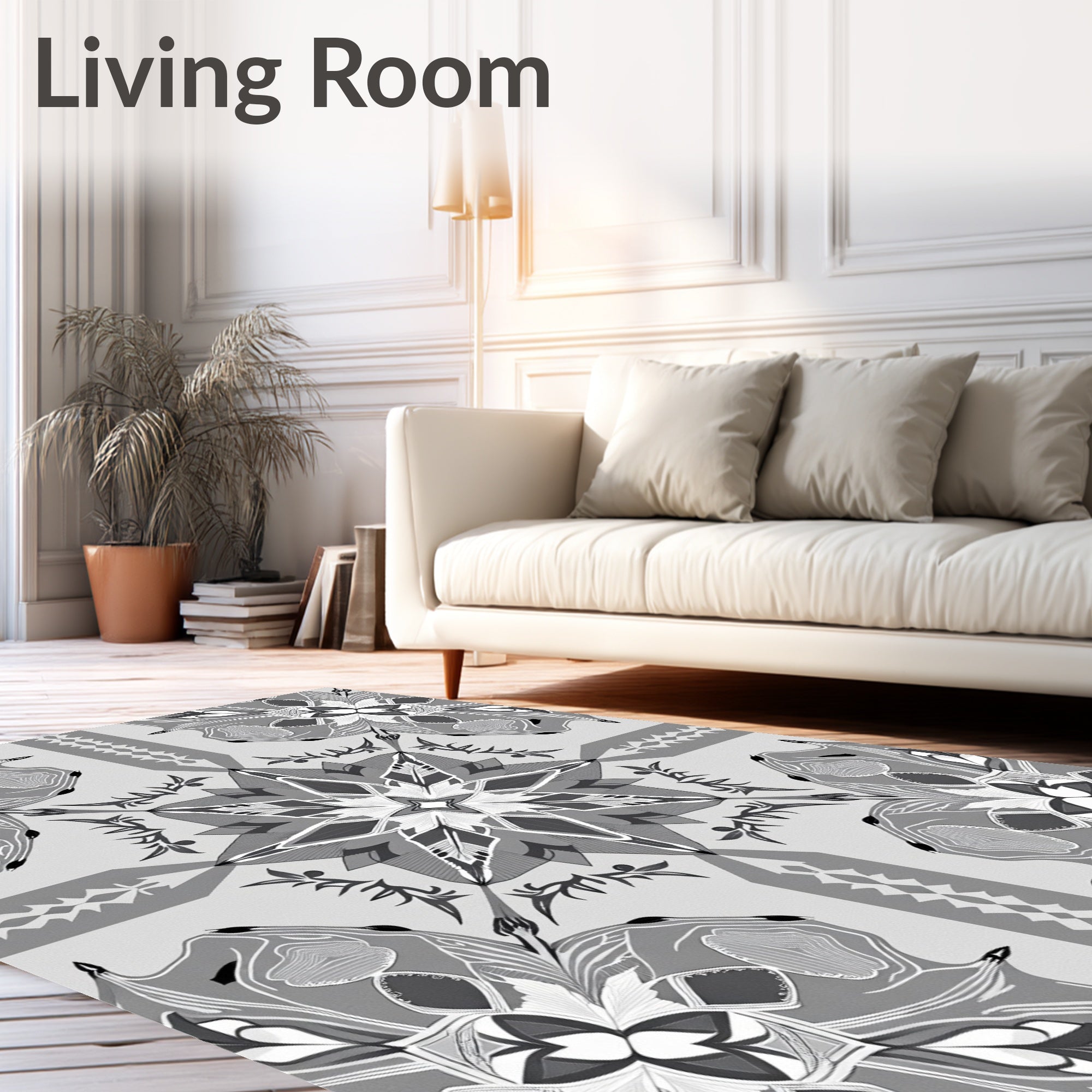 Monochromatic Geometric Star Medallion Rug