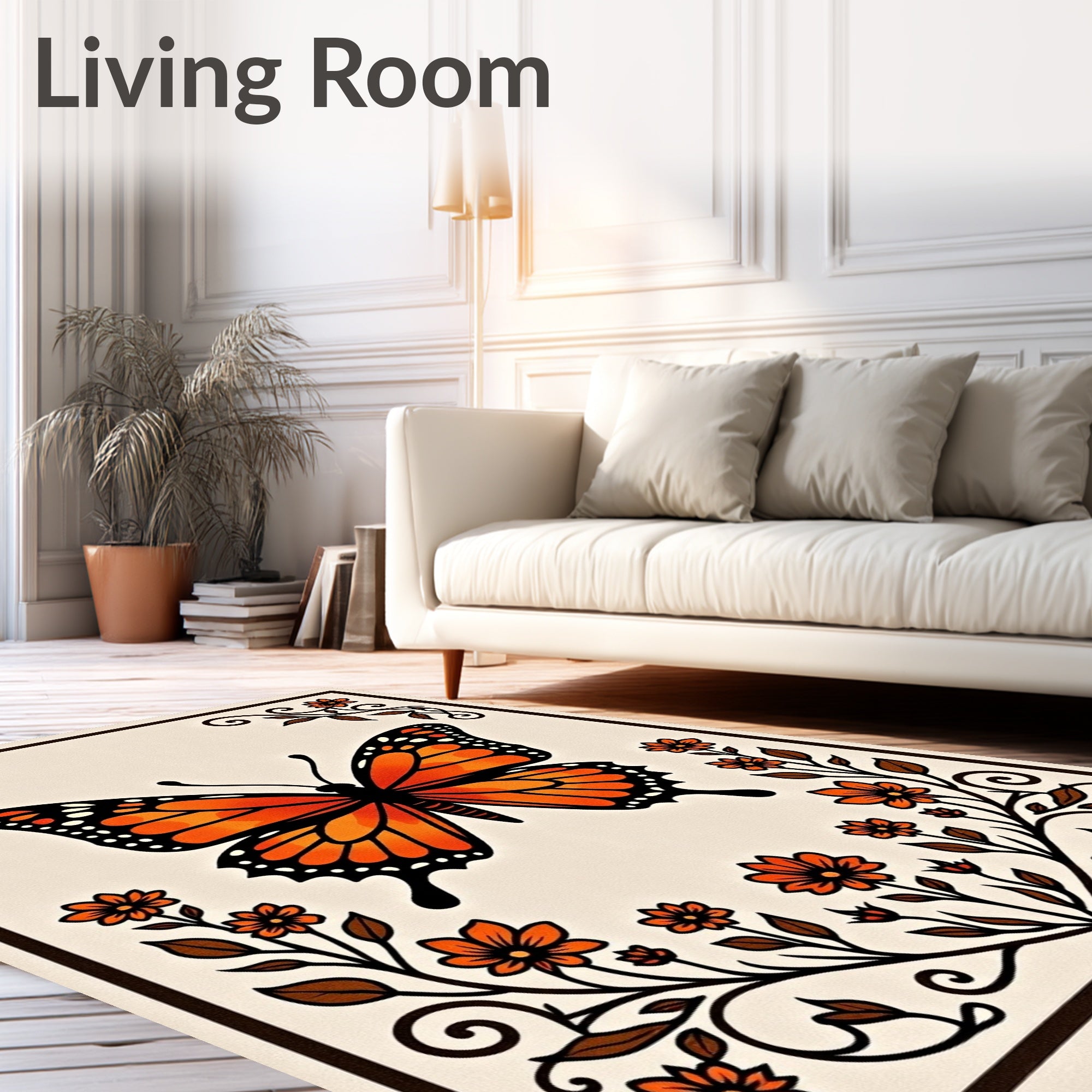 Monarch Butterfly Floral Frame Rug
